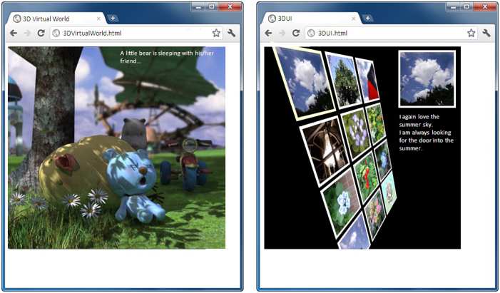 Figura 1.1 Gráficos 3D complejos en un navegador. © 2011 Hiromasa Horie (izquierda), 2012 Kouichi Matsuda (derecha)